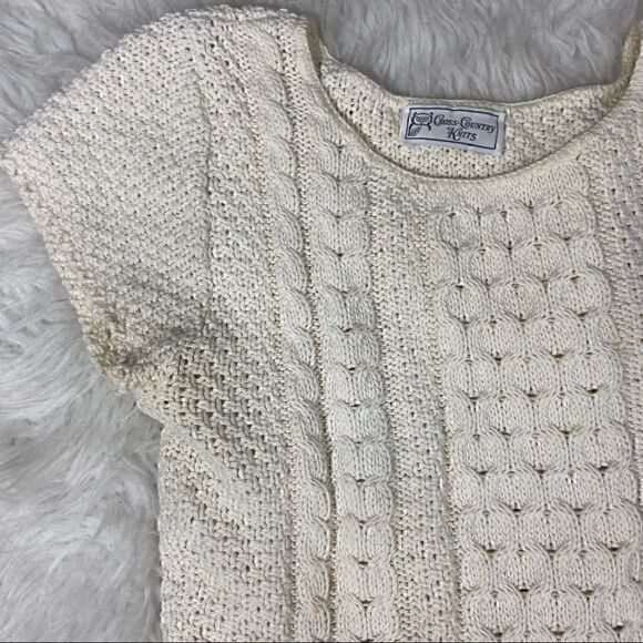 Vintage Cerulean Ivory / off white Short Sleeved Cross Country Knits Sweater - Picture 4 of 15